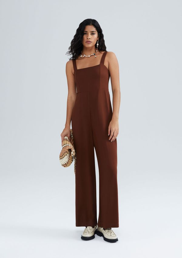 Macacão Longo Feminino Alças Médias - Marrom XP