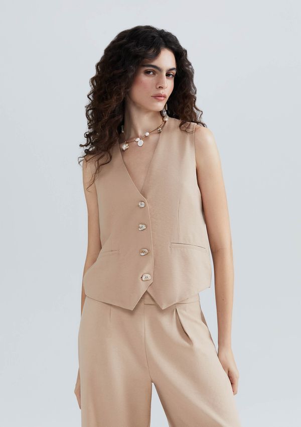 Colete Feminino Decote V - Bege XP