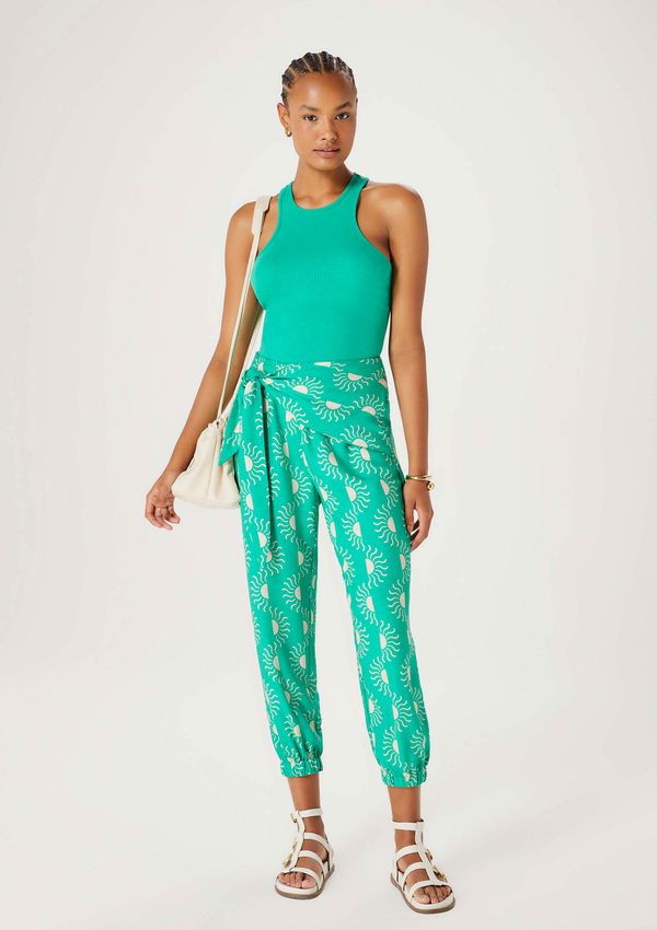 Calça Feminina Carrot Estampada Cintura Alta - Verde XP