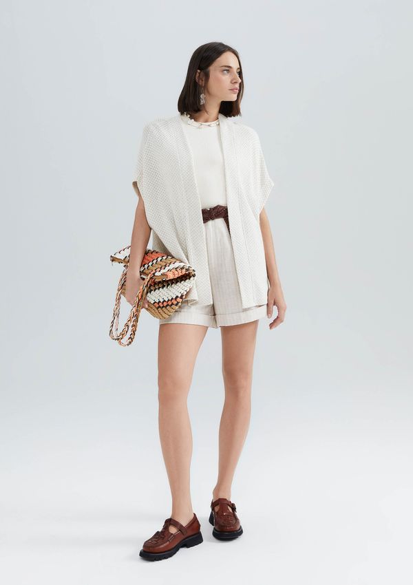 Kimono Feminino Oversized Texturizado Com Linho - Off white P