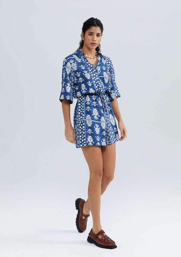 Macacão Curto Feminino Estampado - Azul M