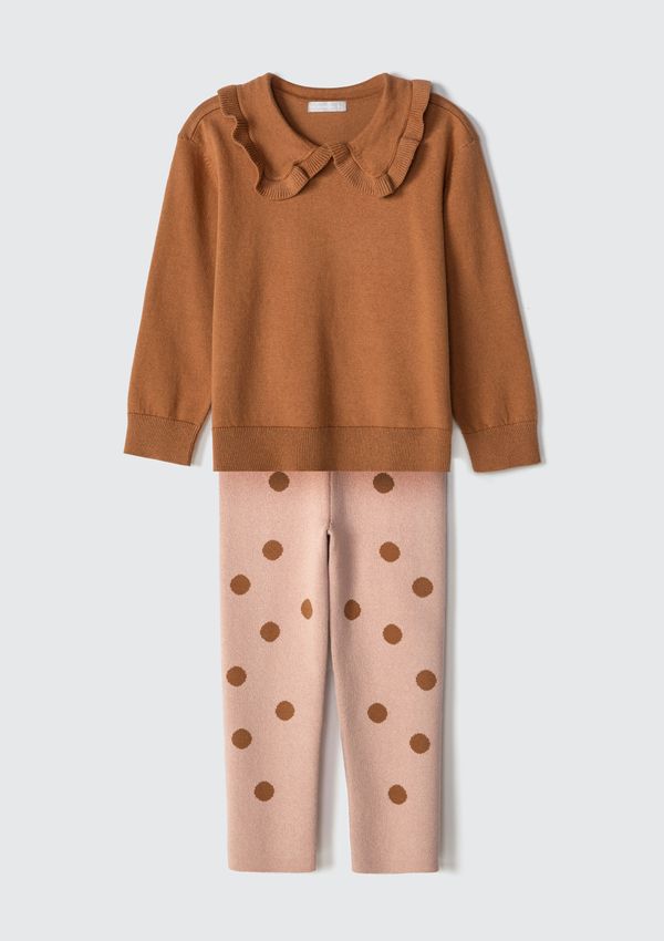 Conjunto Infantil Menina Toddler Em Tricô - Marrom 002