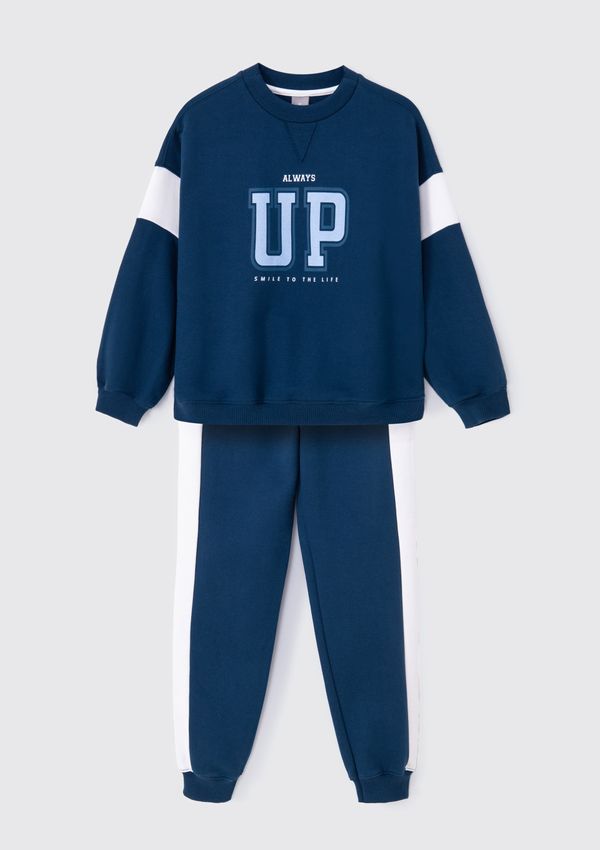 Conjunto Infantil Menina Em Moletom Peluciado Com Estampa - Azul 012