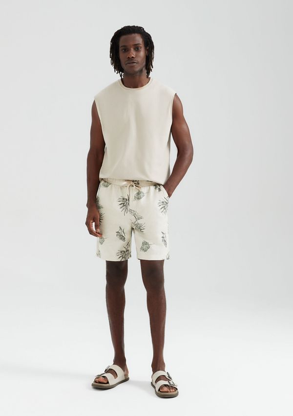 Bermuda Masculina Floral Em Linho - Bege M