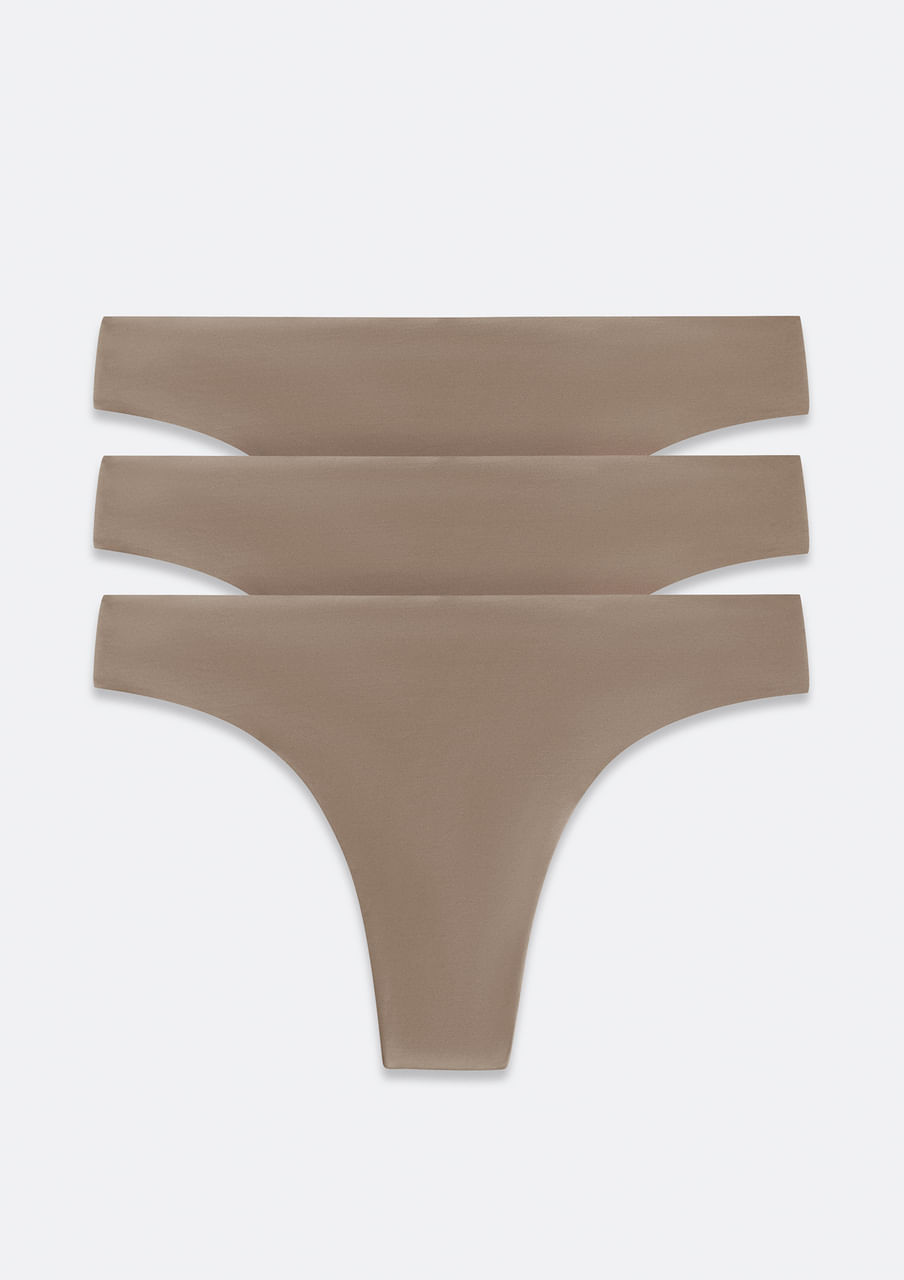 Kit 3 Calcinhas Tanga Fio Corte A Laser - Marrom