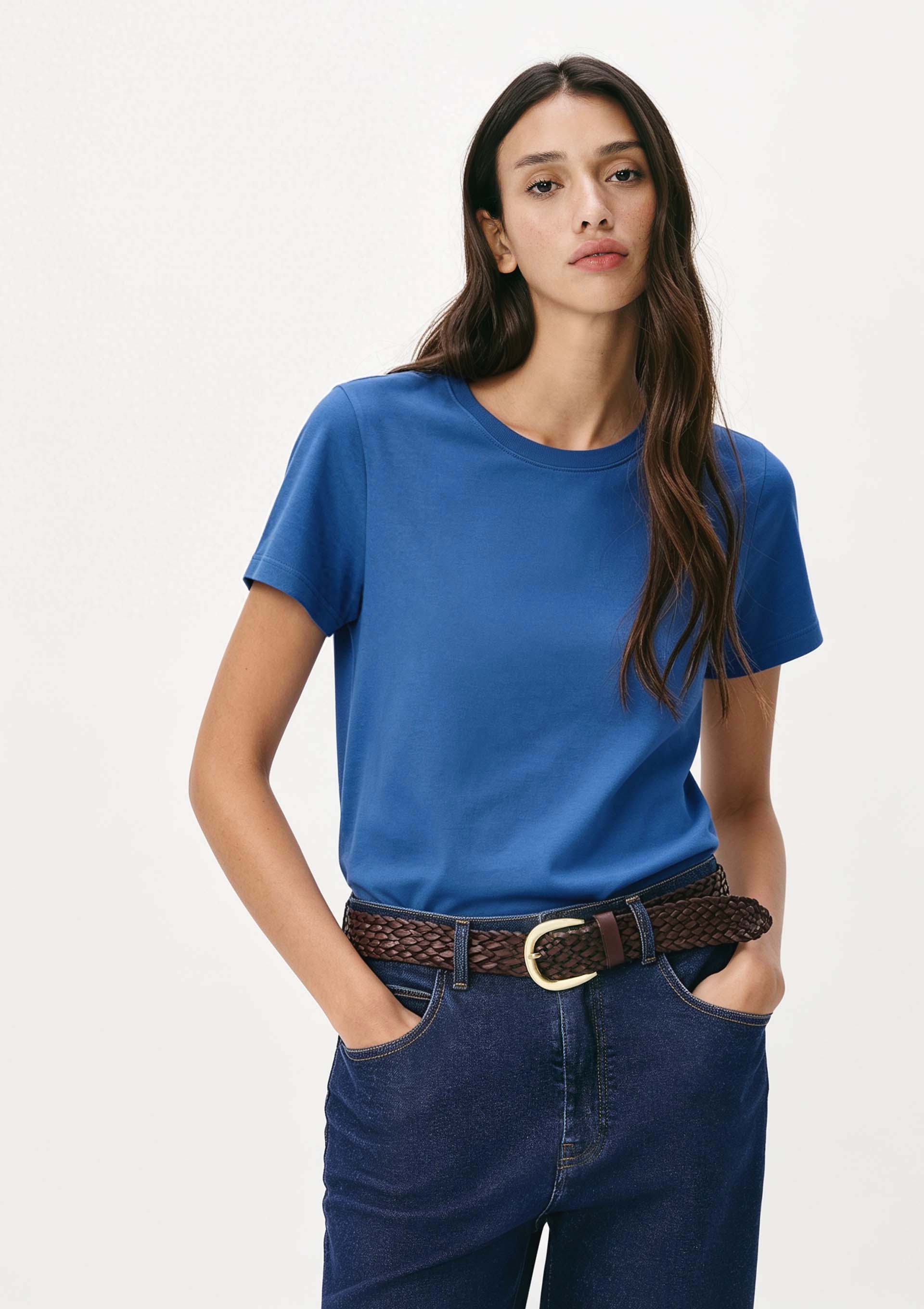 Camiseta Básica Feminina Slim World - Azul
