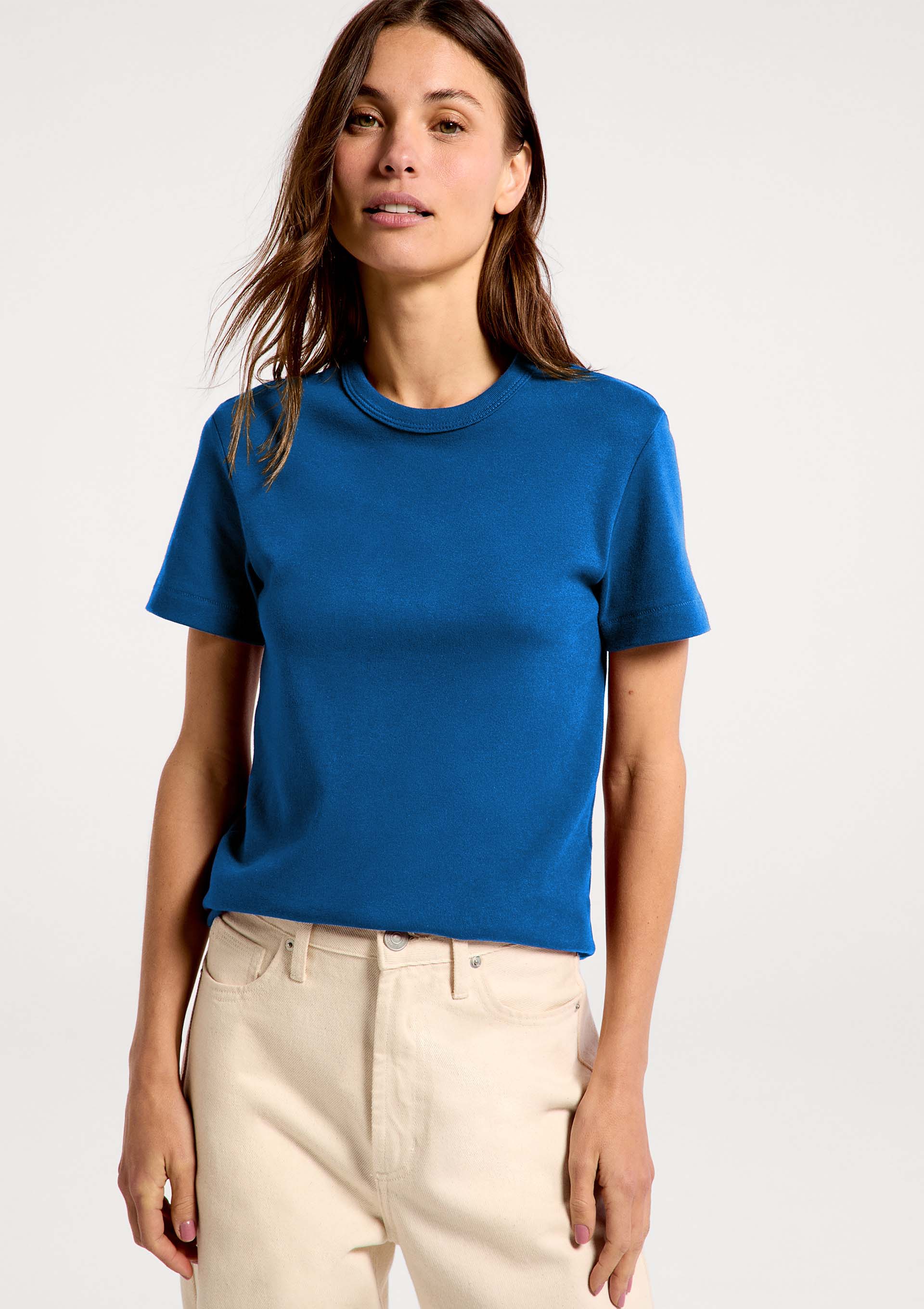 Camiseta Feminina Slim Em Algodão - Azul