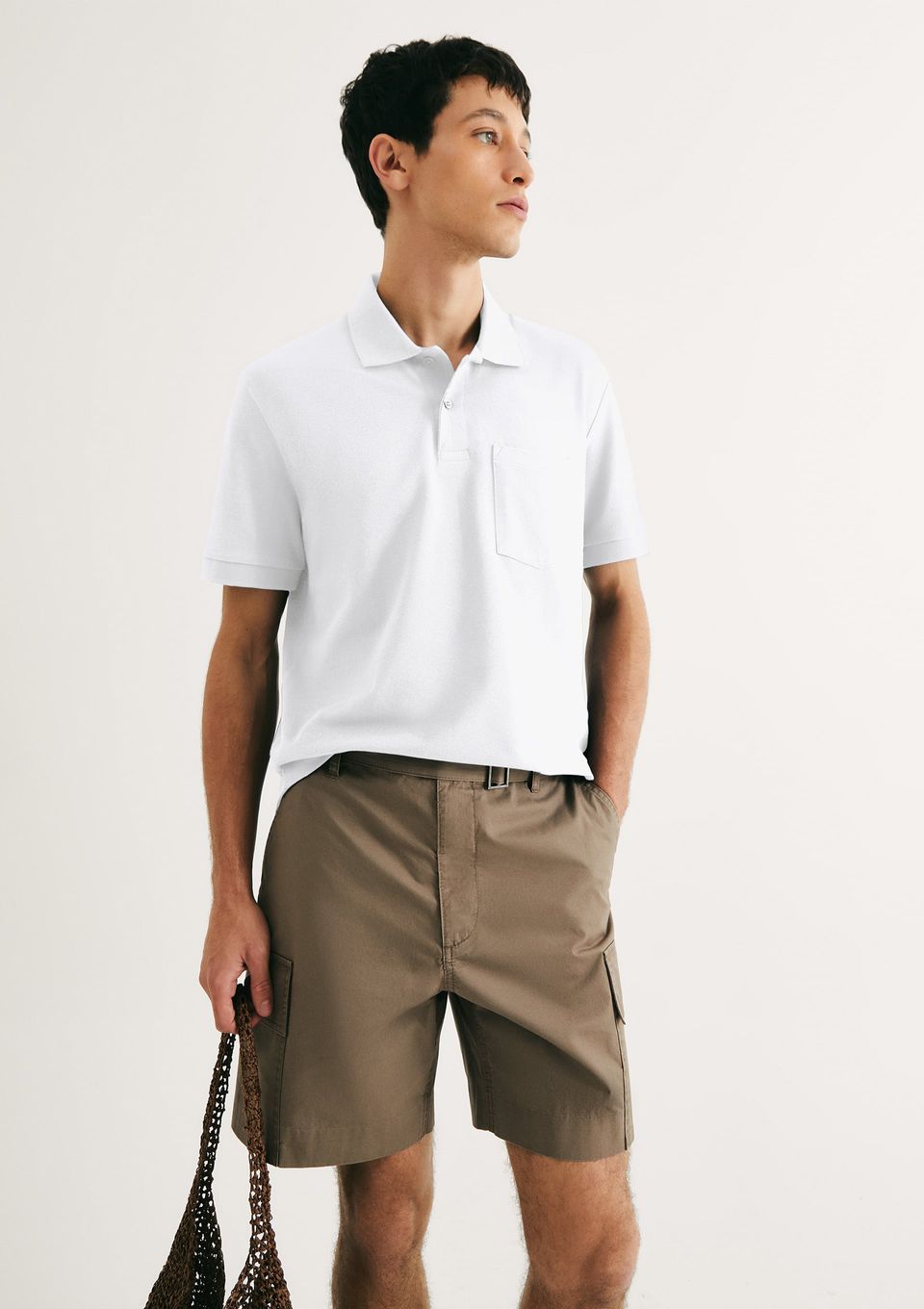 Camisa Polo Básica Masculina em Piquet com Bolso - Branco
