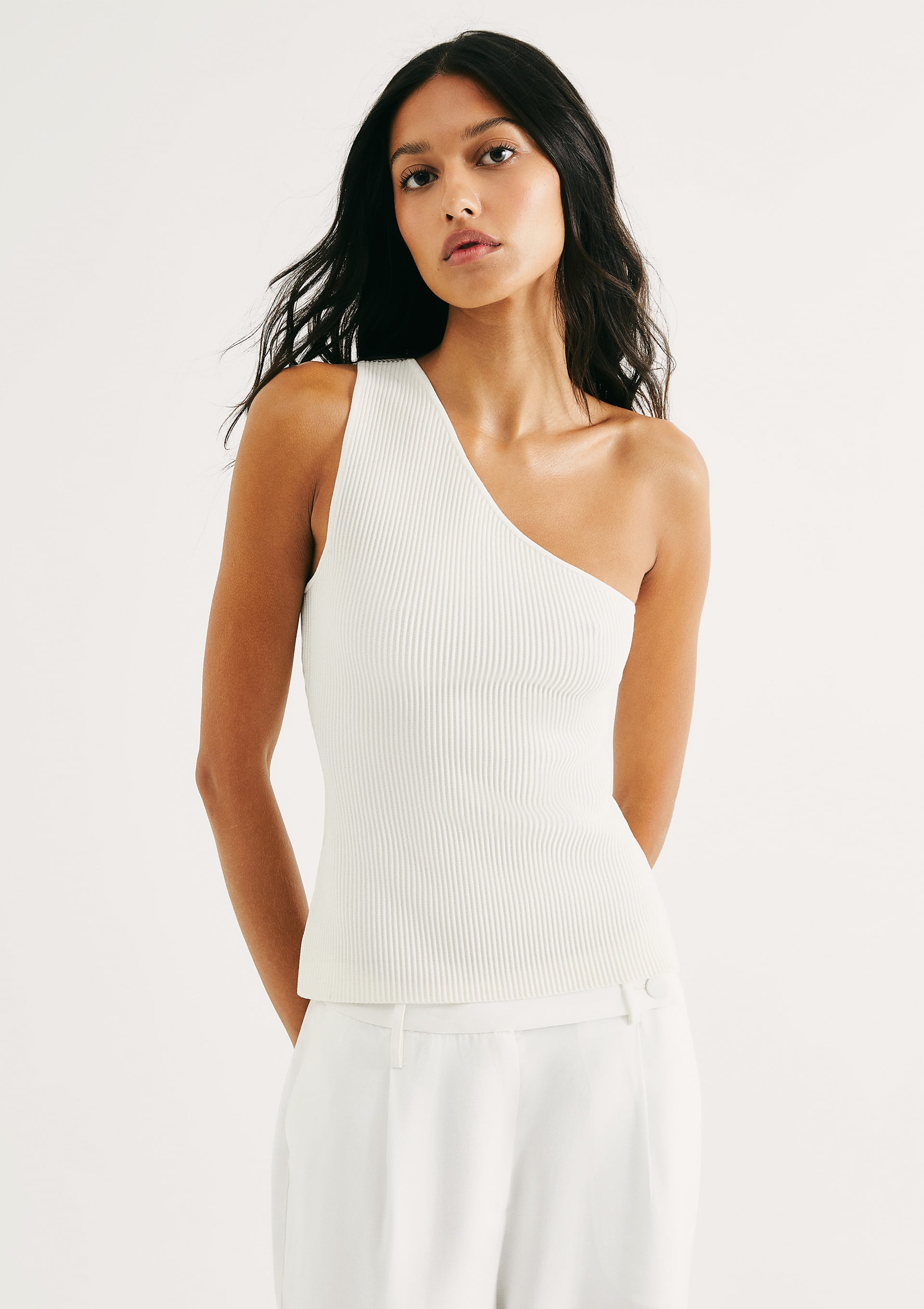 Regata Feminina Canelada Ombro Só - Off white