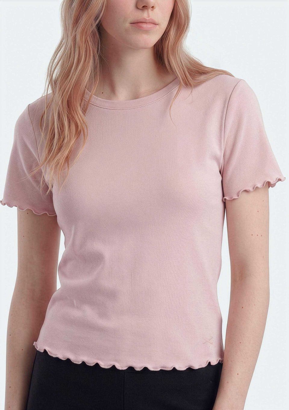 Blusa Teen Manga Curta com Fru Fru - Rosa