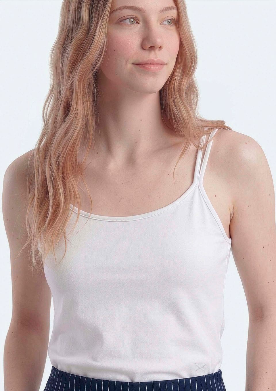 Regata Teen Alças Finas com Elastano - Off White