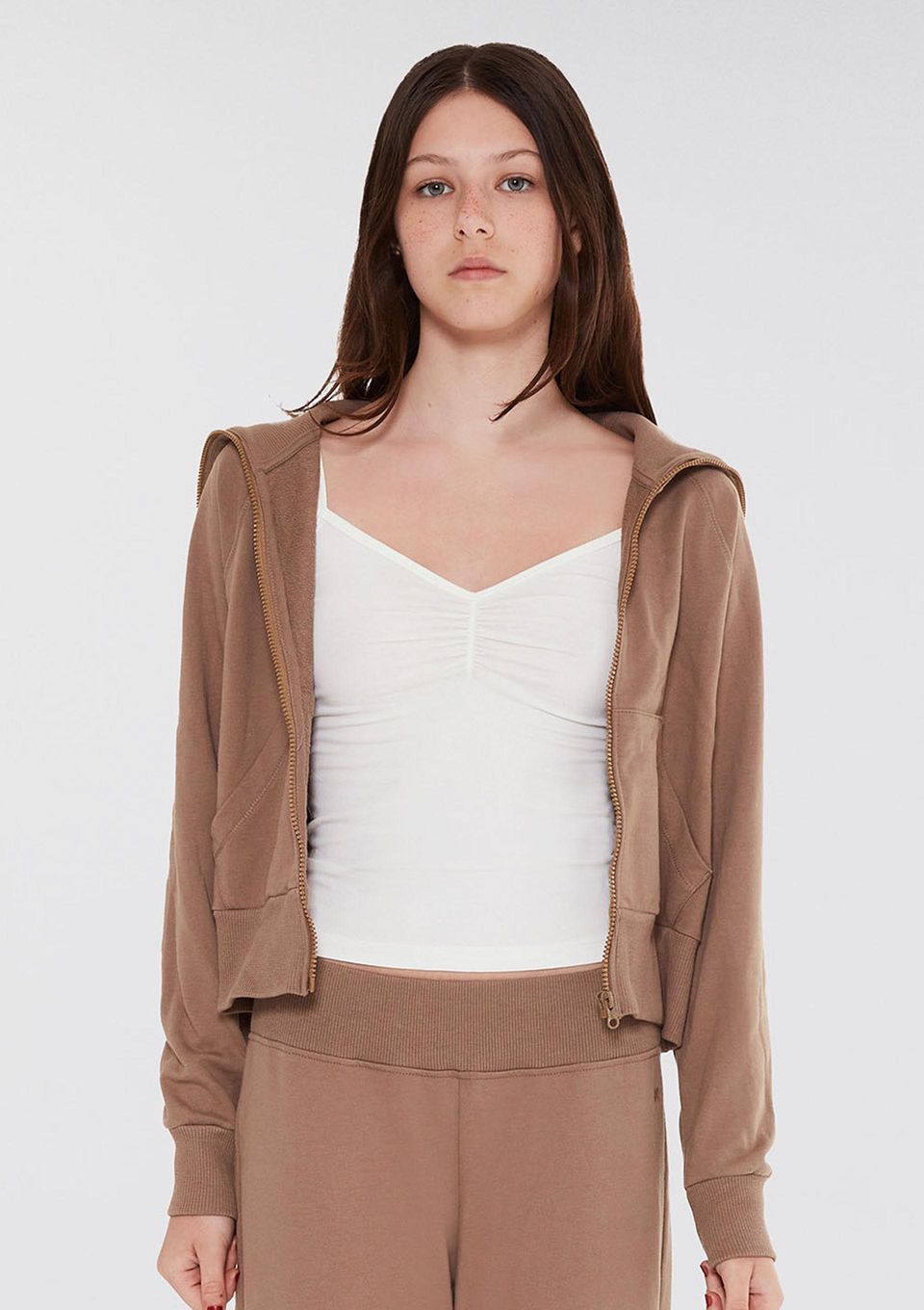 Regata Teen Alças Finas Decote Franzido - Off White