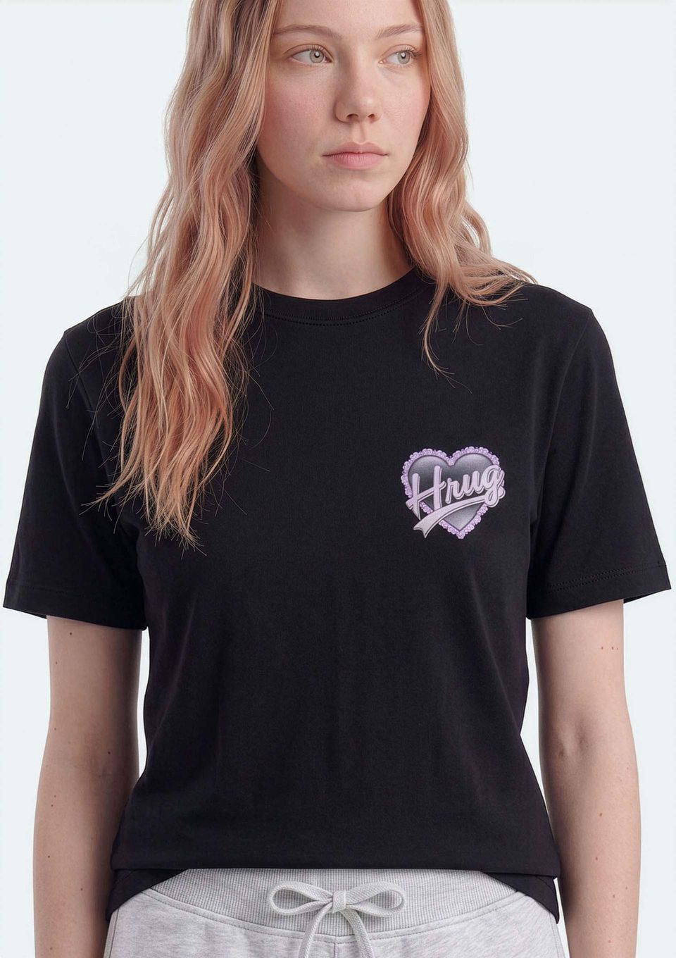 Camiseta Teen Manga Curta com Estampa - Preto