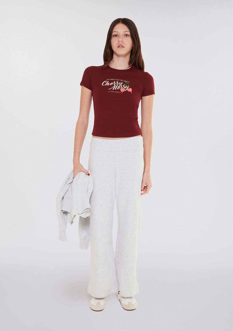 Camiseta Teen Manga Curta com Estampa - Vinho
