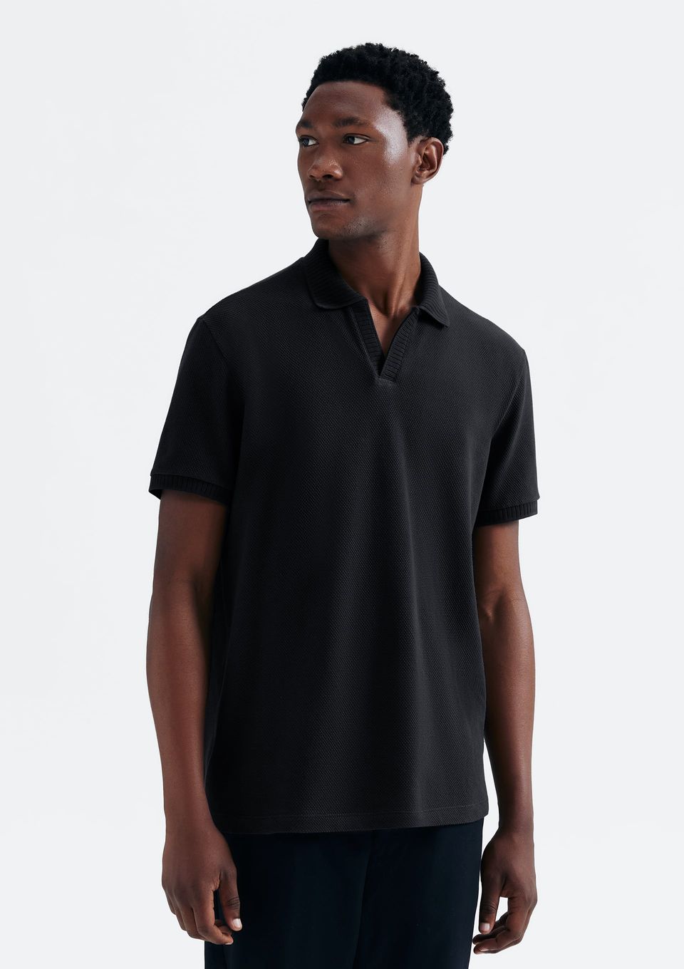 Camisa Polo Masculina Manga Curta Texturizada - Preto