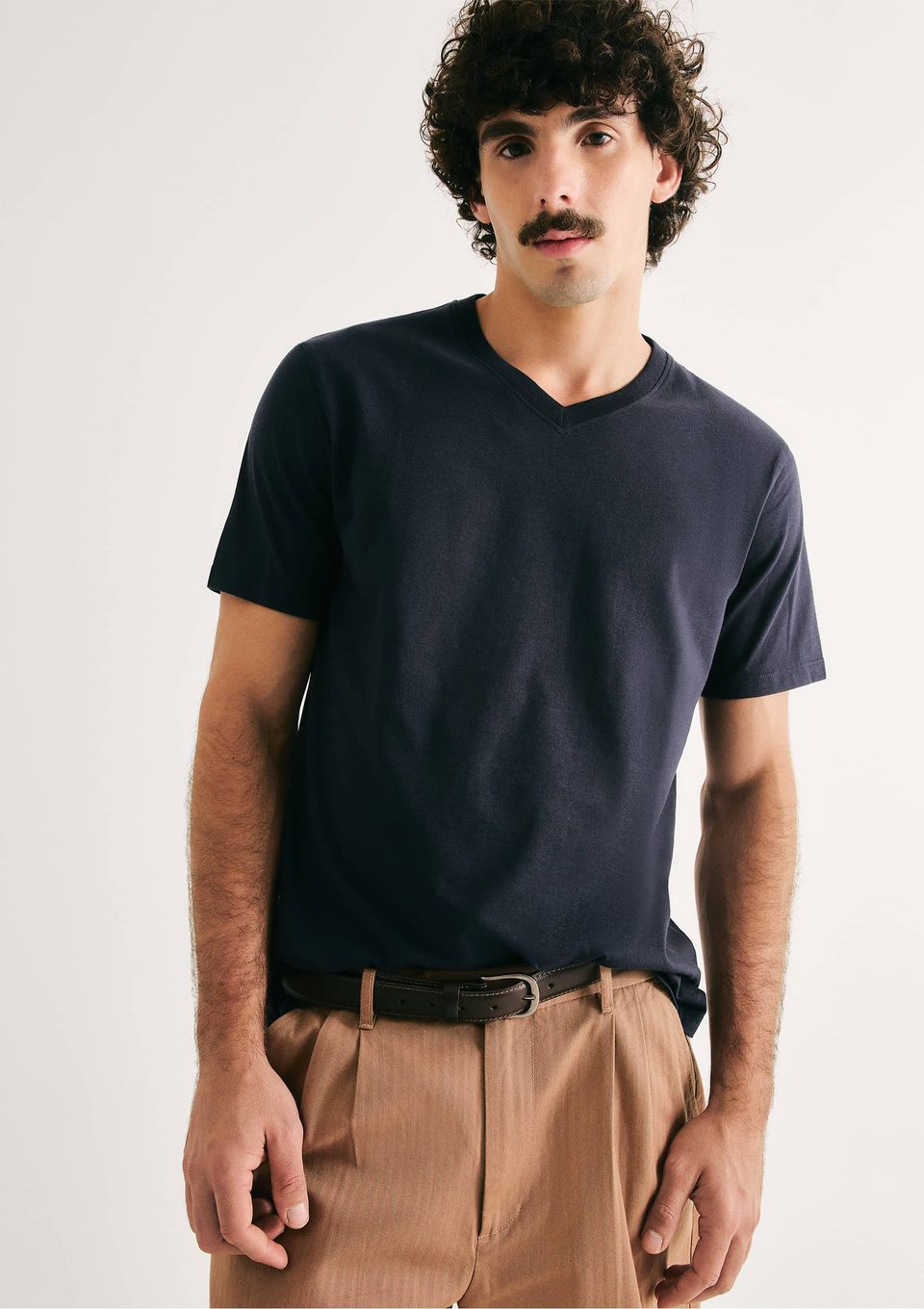 Camiseta Básica Masculina Manga Curta Gola V World - Azul