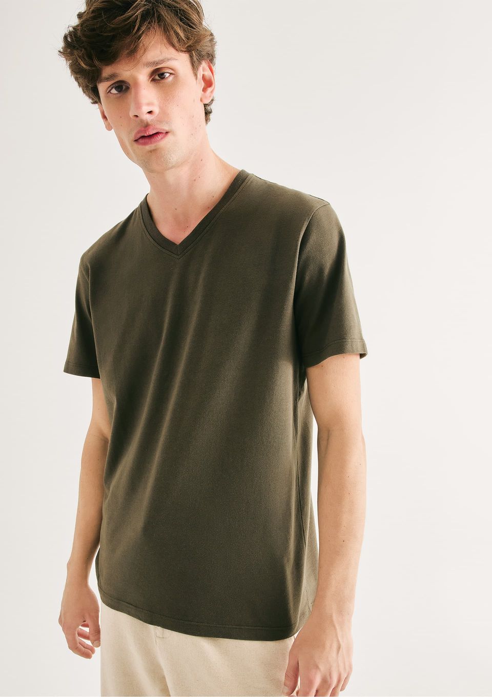 Camiseta Básica Masculina Manga Curta Gola V World - Verde