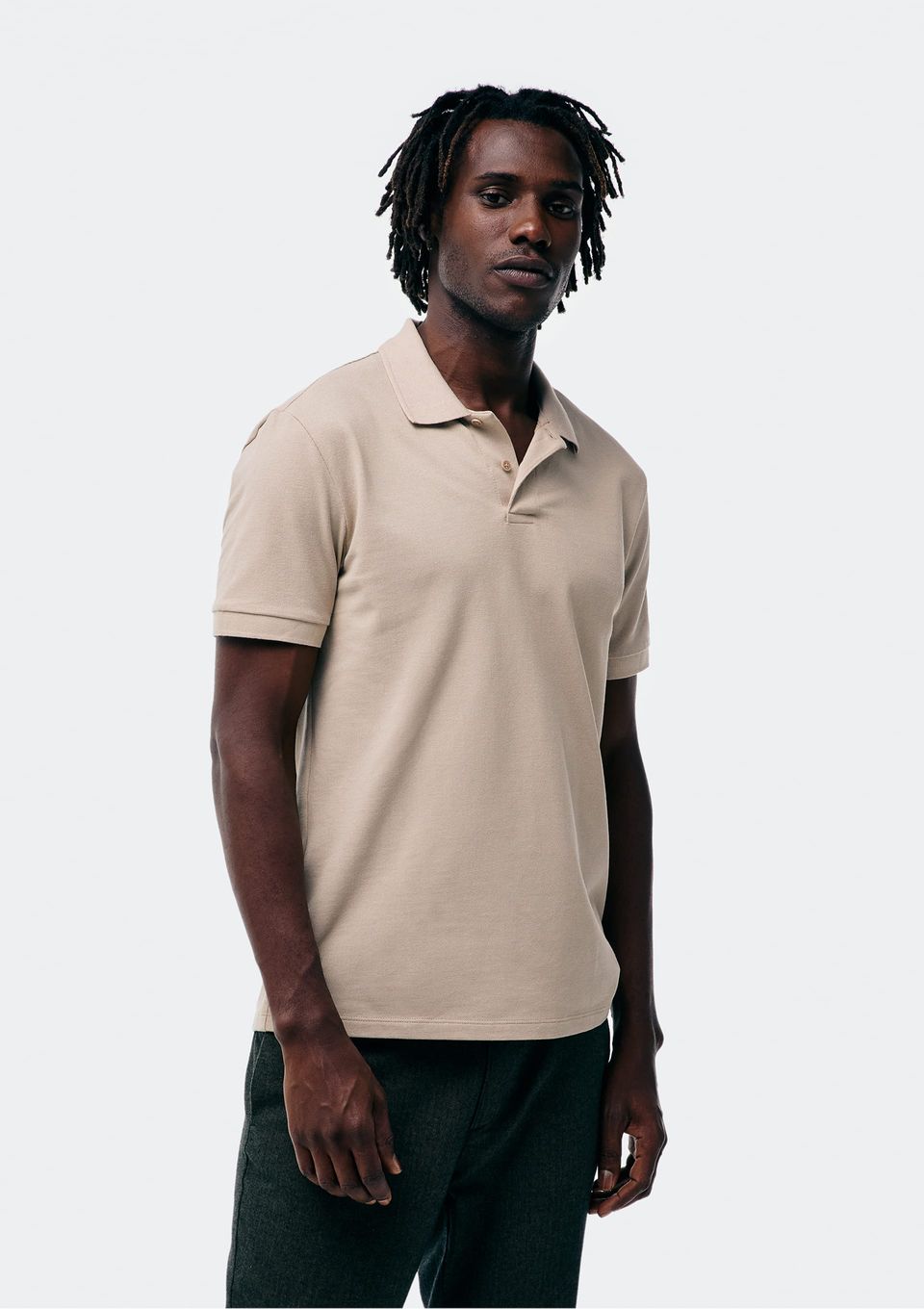 Camisa Polo Básica Masculina Manga Curta em Piquet - Bege