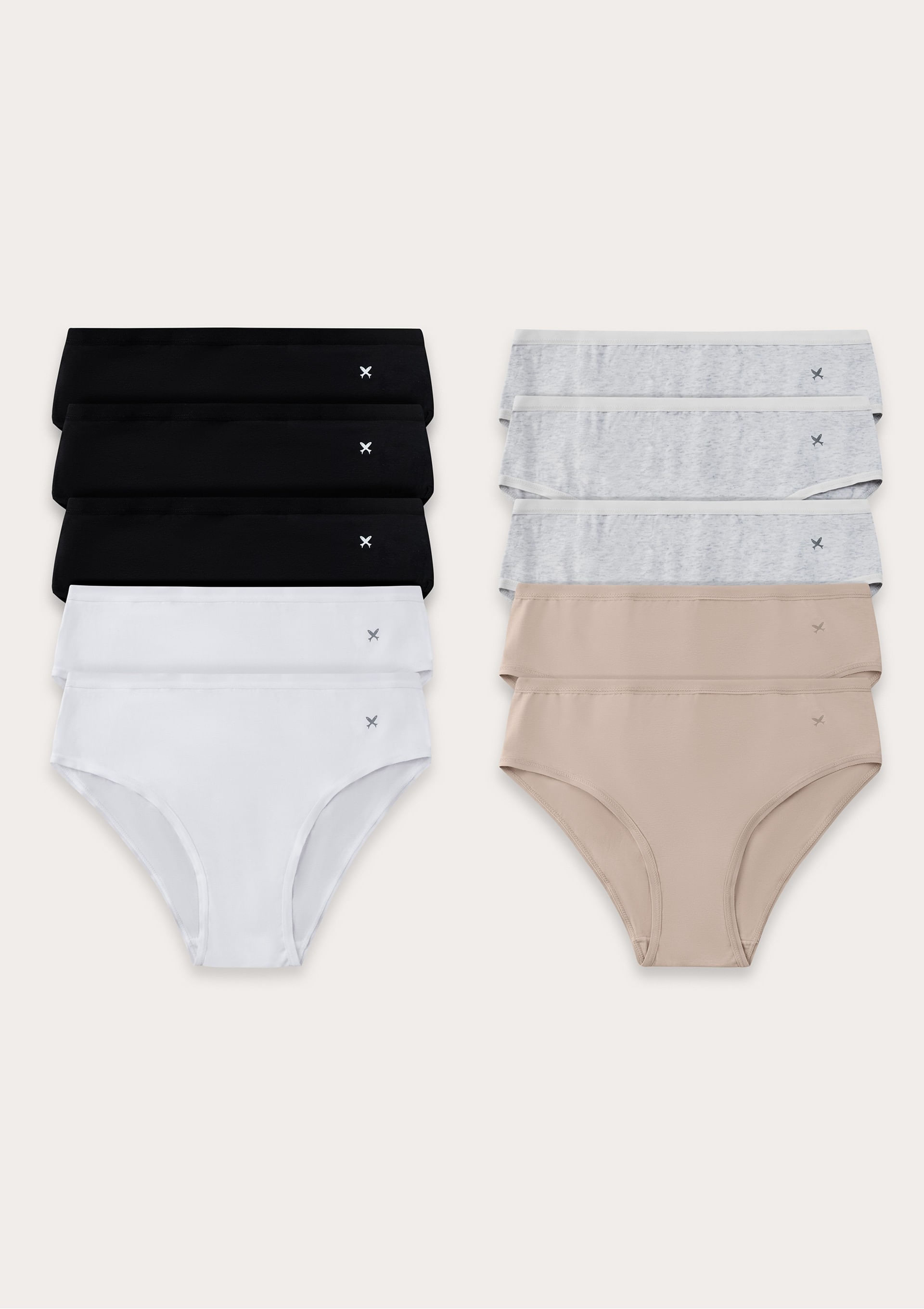 Kit 10 Calcinhas Básicas Caleçon Em Algodão - Multicolorido