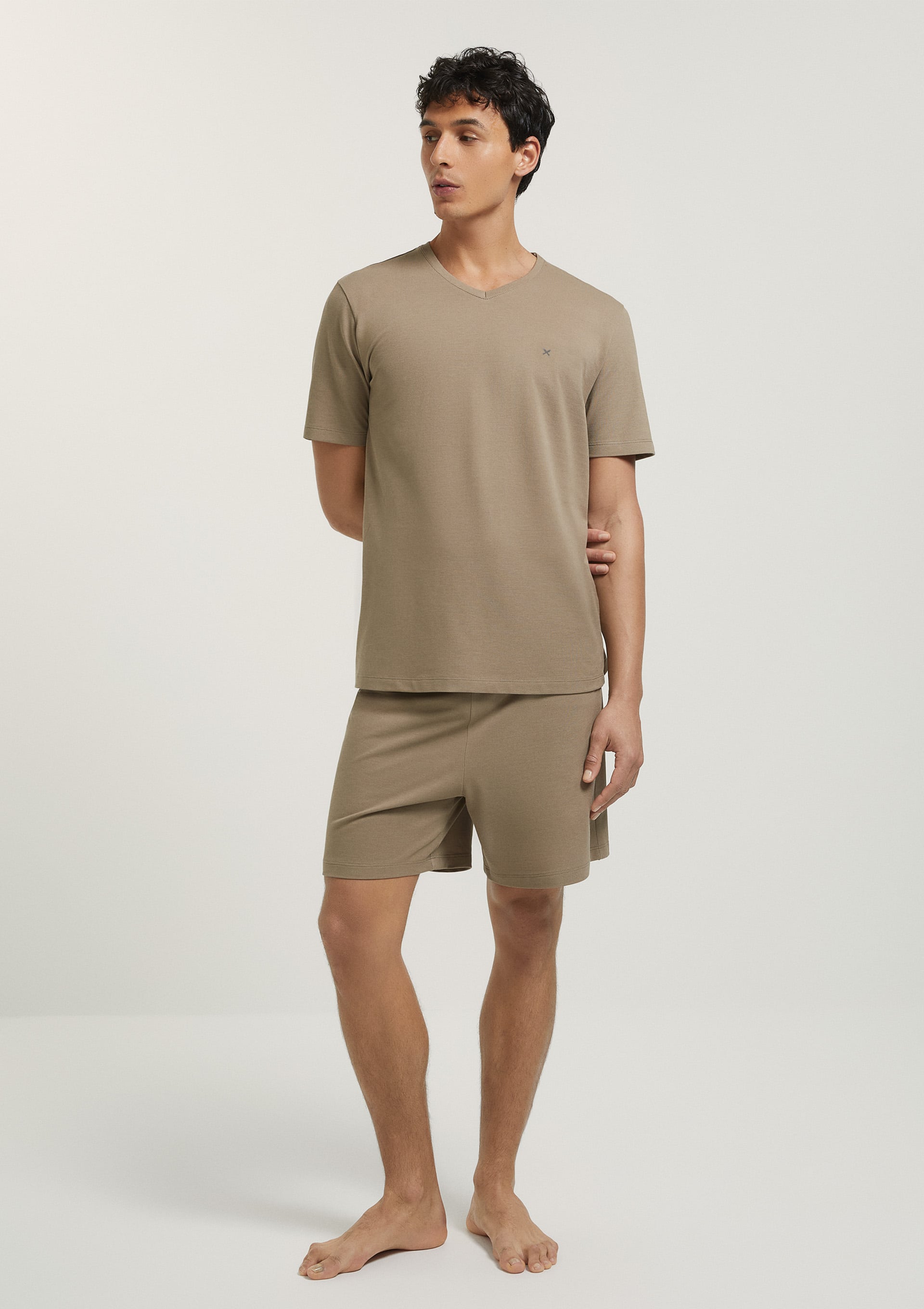 Pijama Curto Masculino Em Piquet Premium - Bege