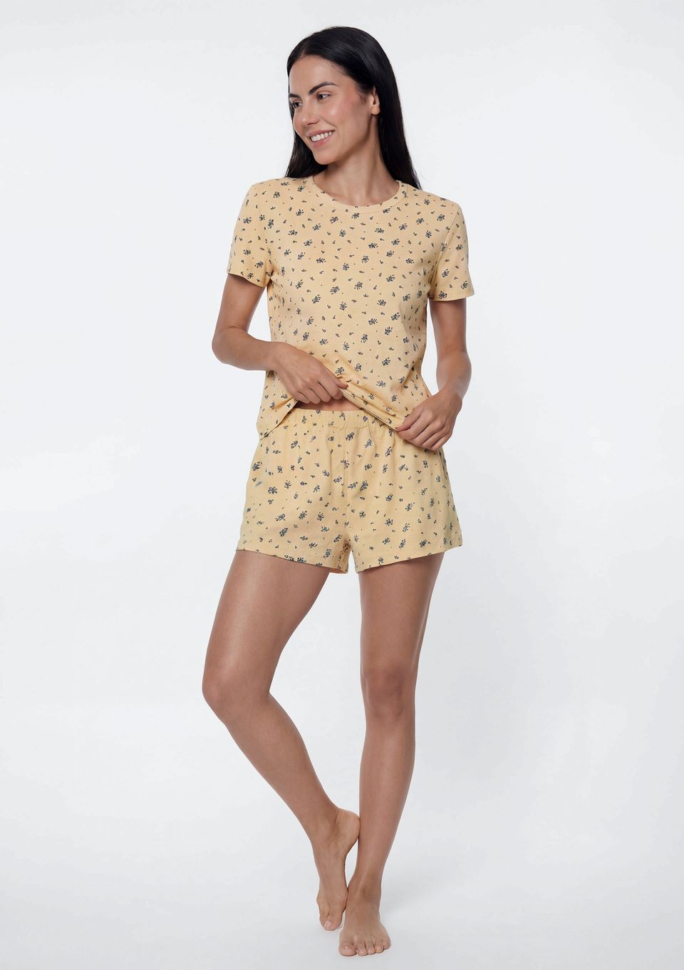 Pijama Feminino Curto Estampado - Amarelo