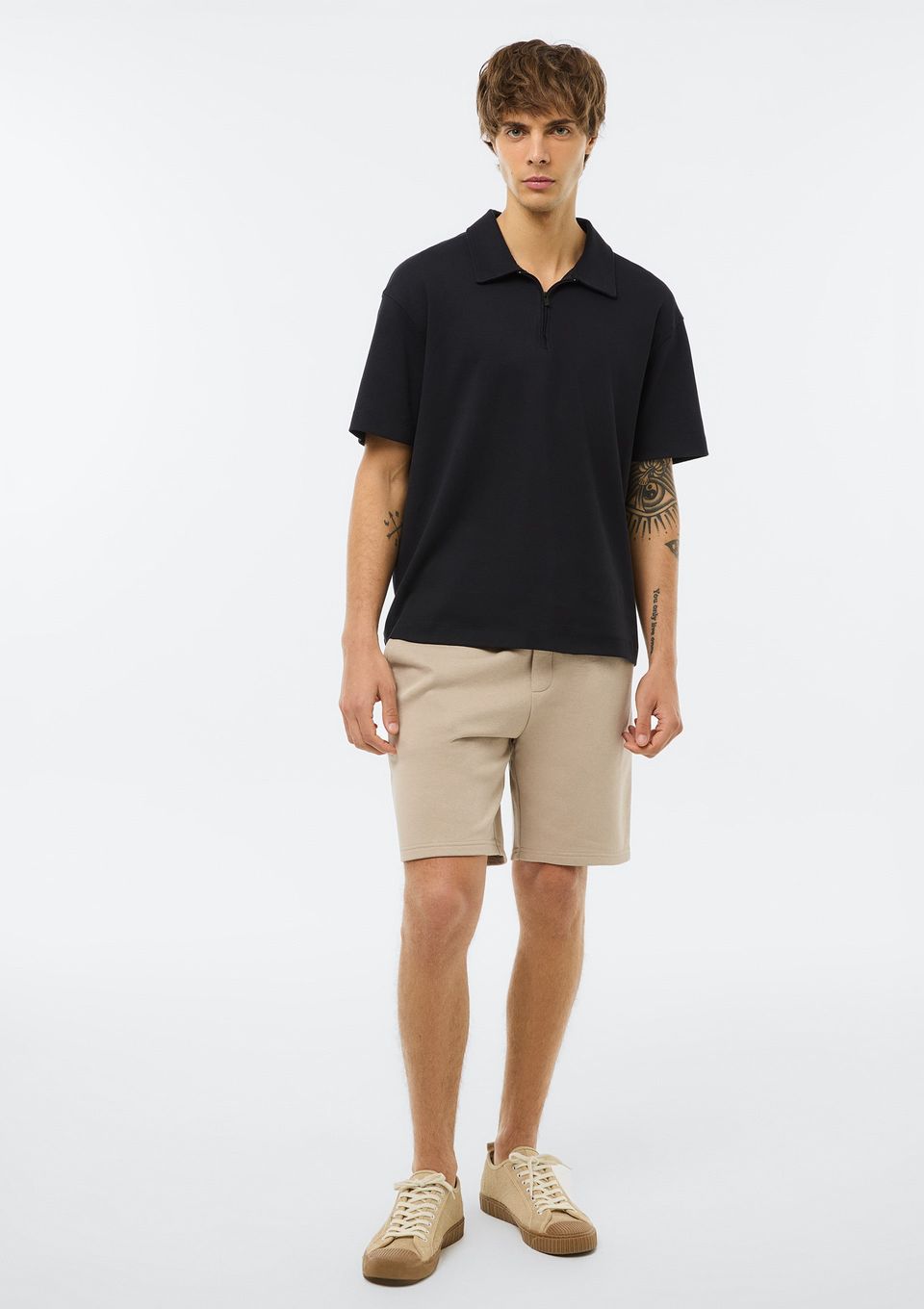 Bermuda Masculina Reta em Moletom - Bege