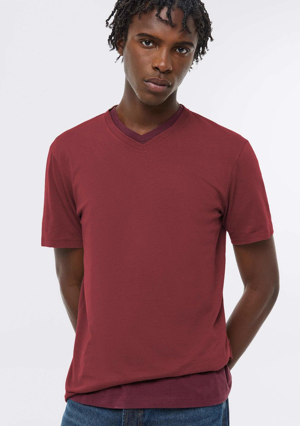 Camiseta Básica Masculina Manga Curta Gola V World - Vermelho