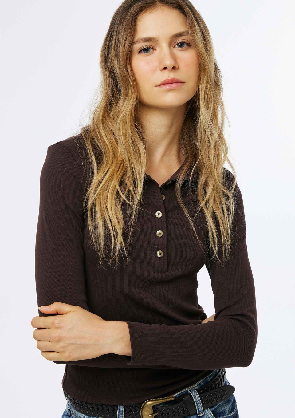 Polo Feminina Manga Longa em Ribana Ultra Soft - Marrom