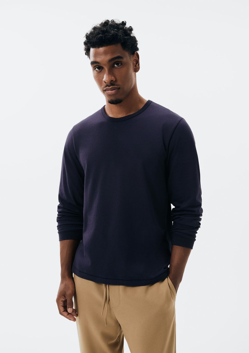 Camiseta Básica Masculina Manga Longa Slim - Azul