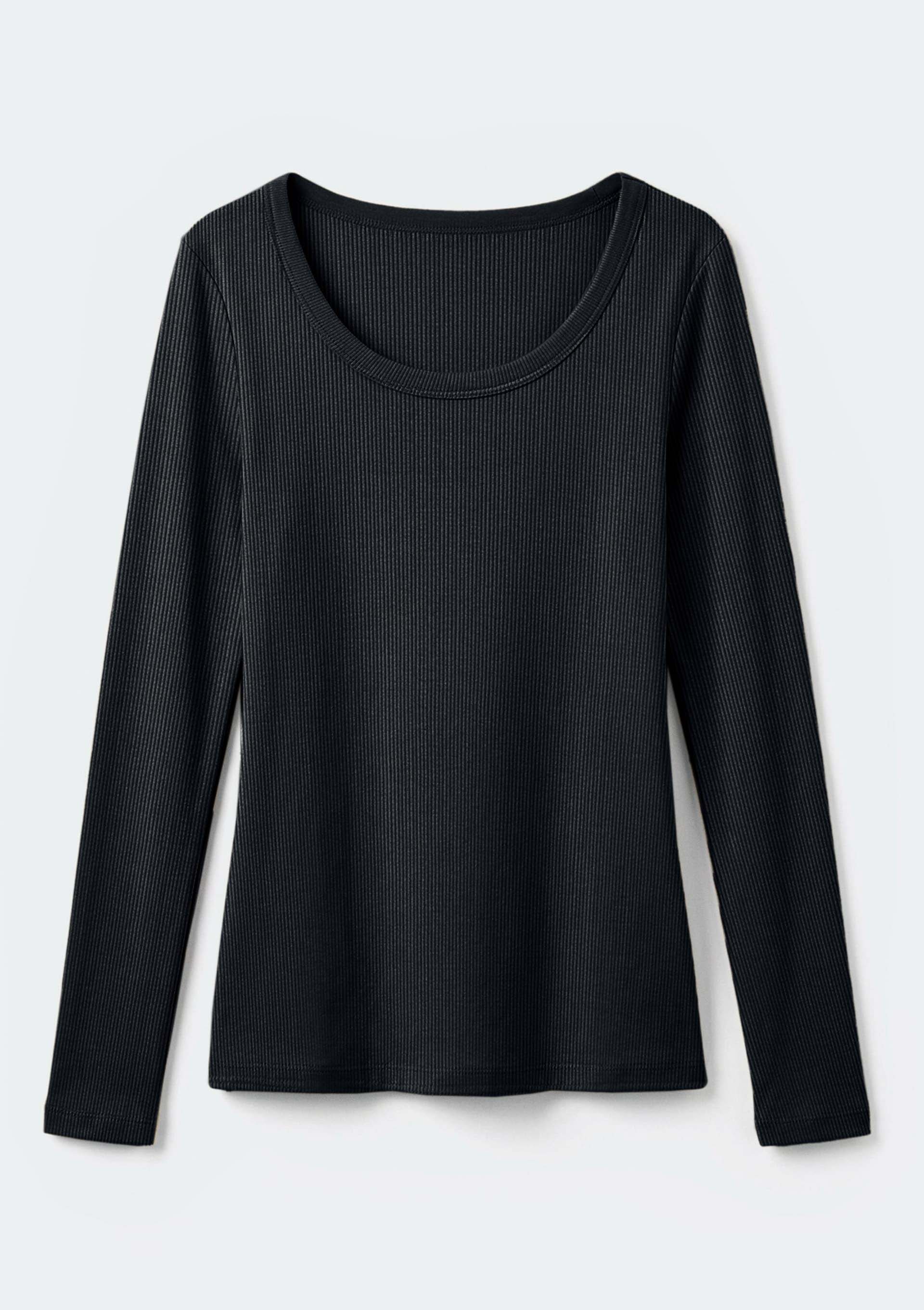 Blusa Feminina Manga Longa Com Elastano - Preto