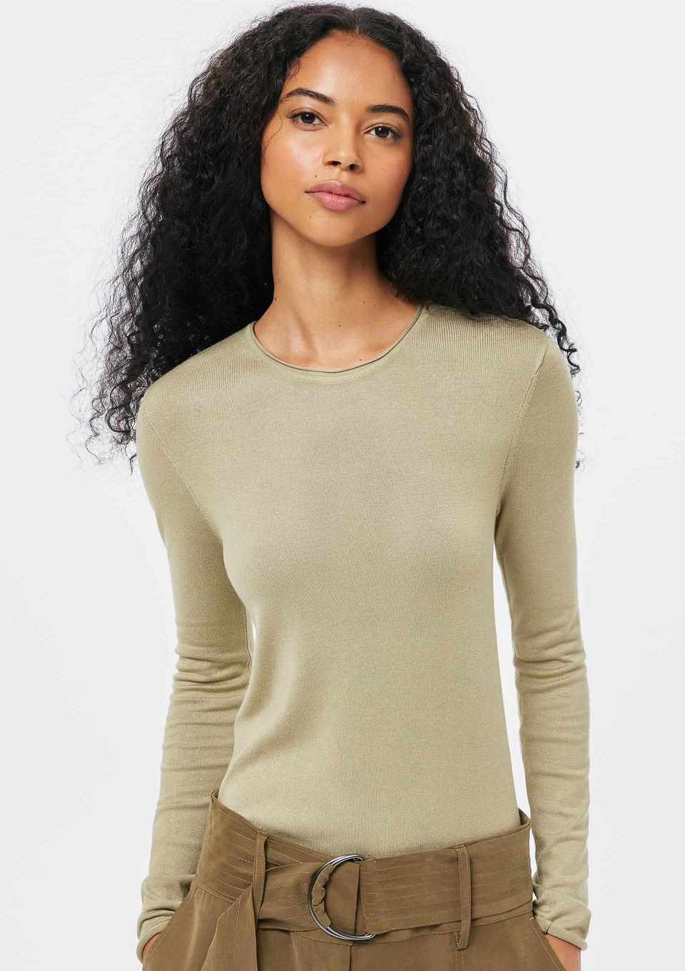 Blusa Feminina Manga Longa Slim em Tricô Leve - Verde