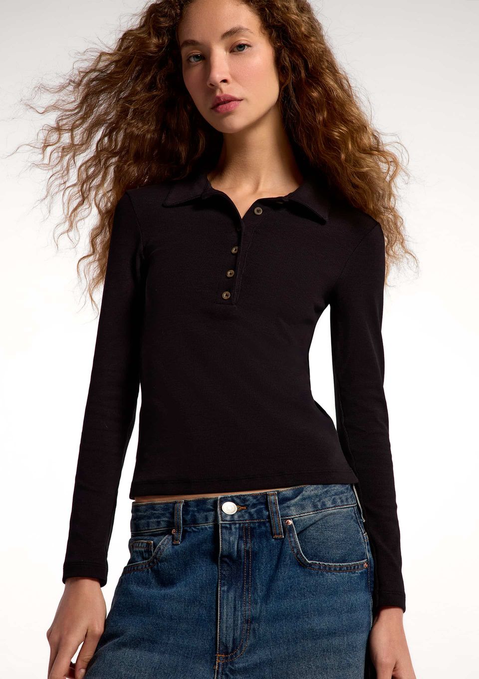 Polo Feminina Manga Longa em Ribana Ultra Soft - Preto