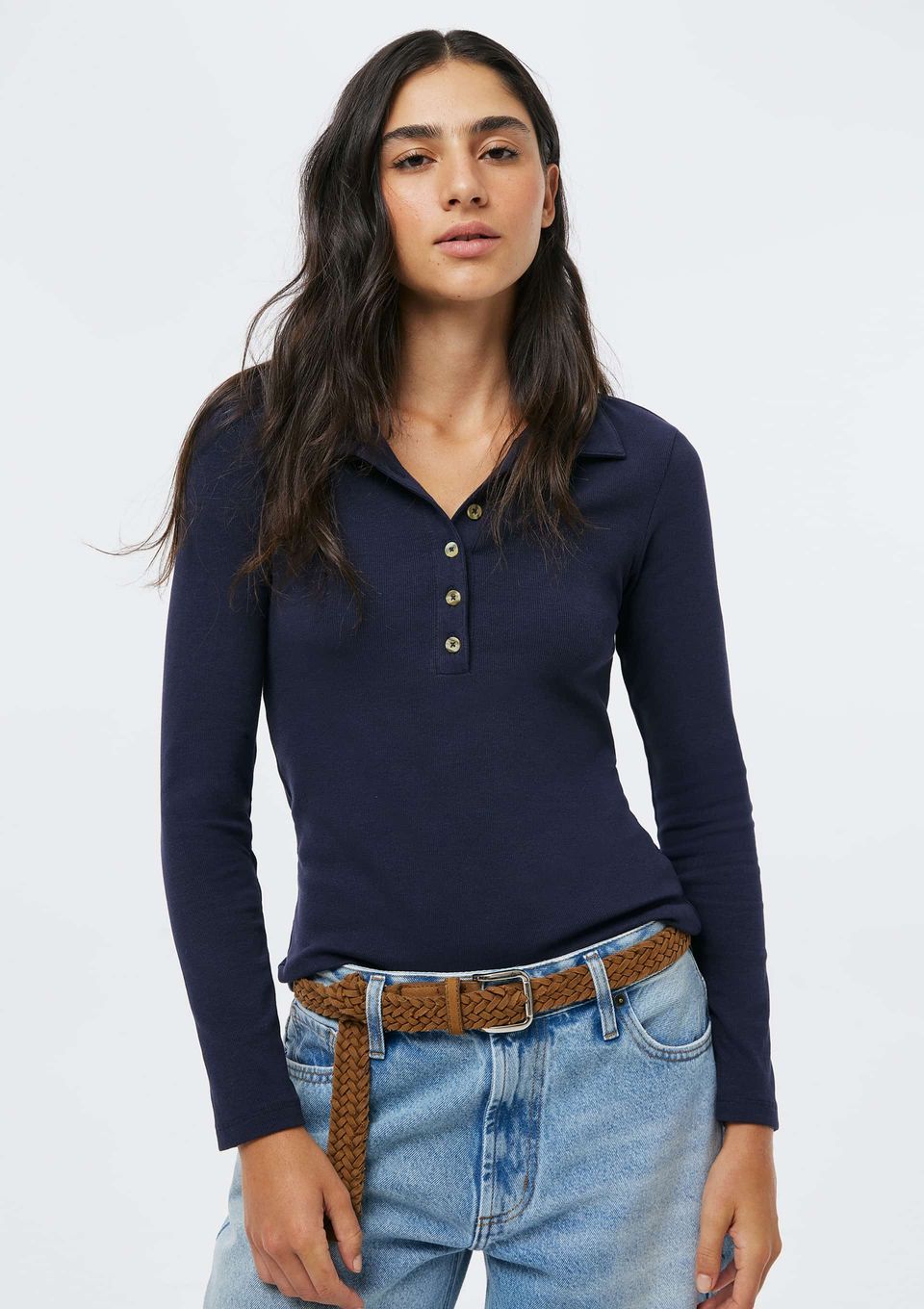 Polo Feminina Manga Longa em Ribana Ultra Soft - Azul