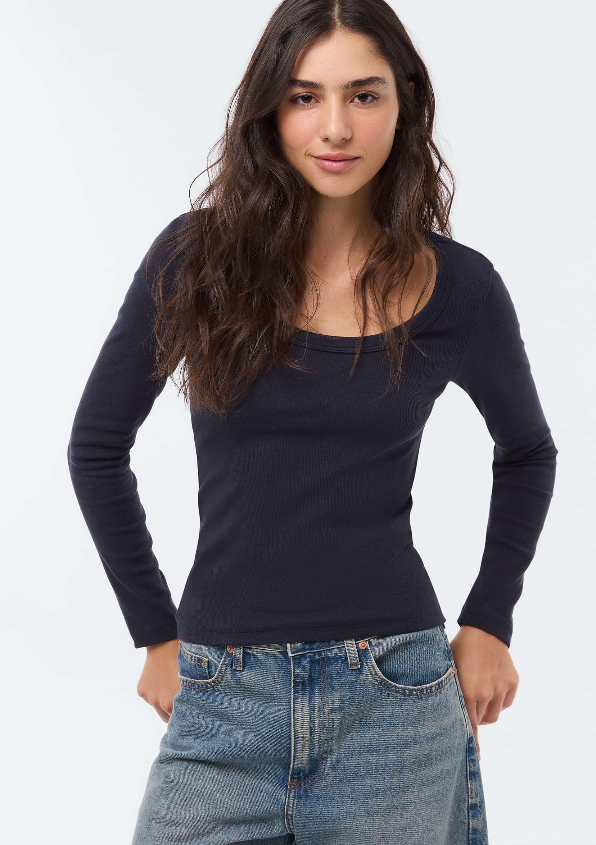 Blusa Feminina Manga Longa Com Elastano - Azul