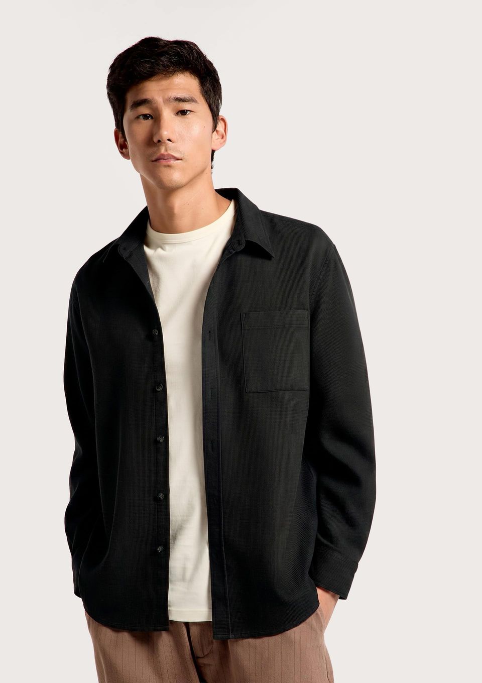 Camisa Masculina Algodão Manga Longa - Preto