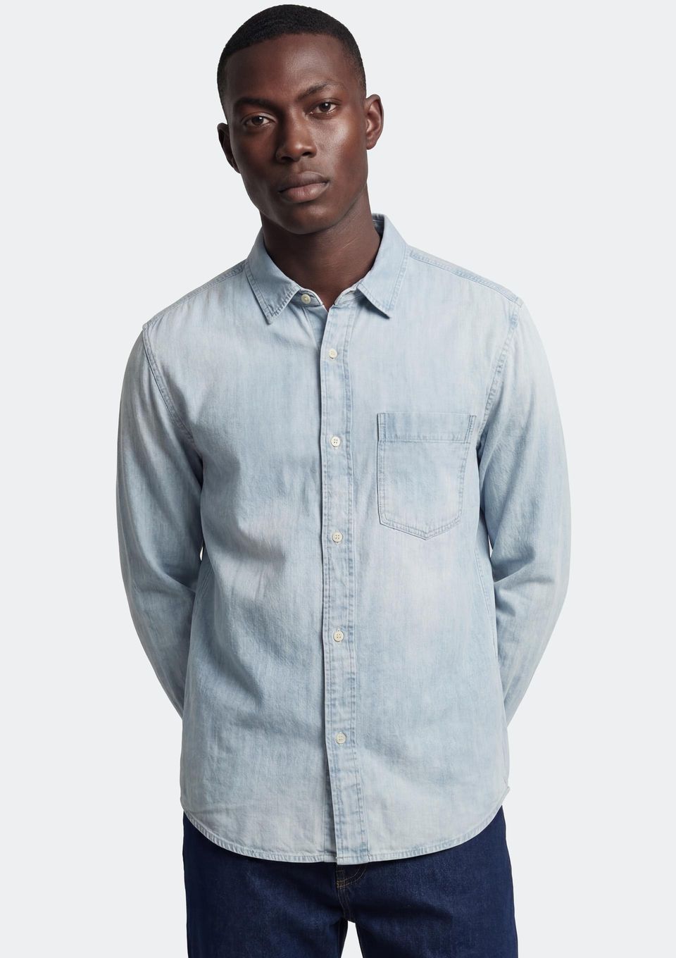 Camisa Jeans Masculina Manga Longa - Azul
