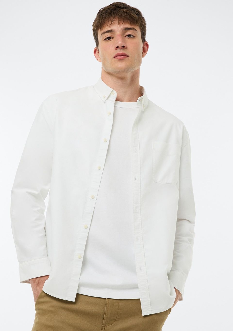 Camisa Masculina Oxford Manga Longa - Off White