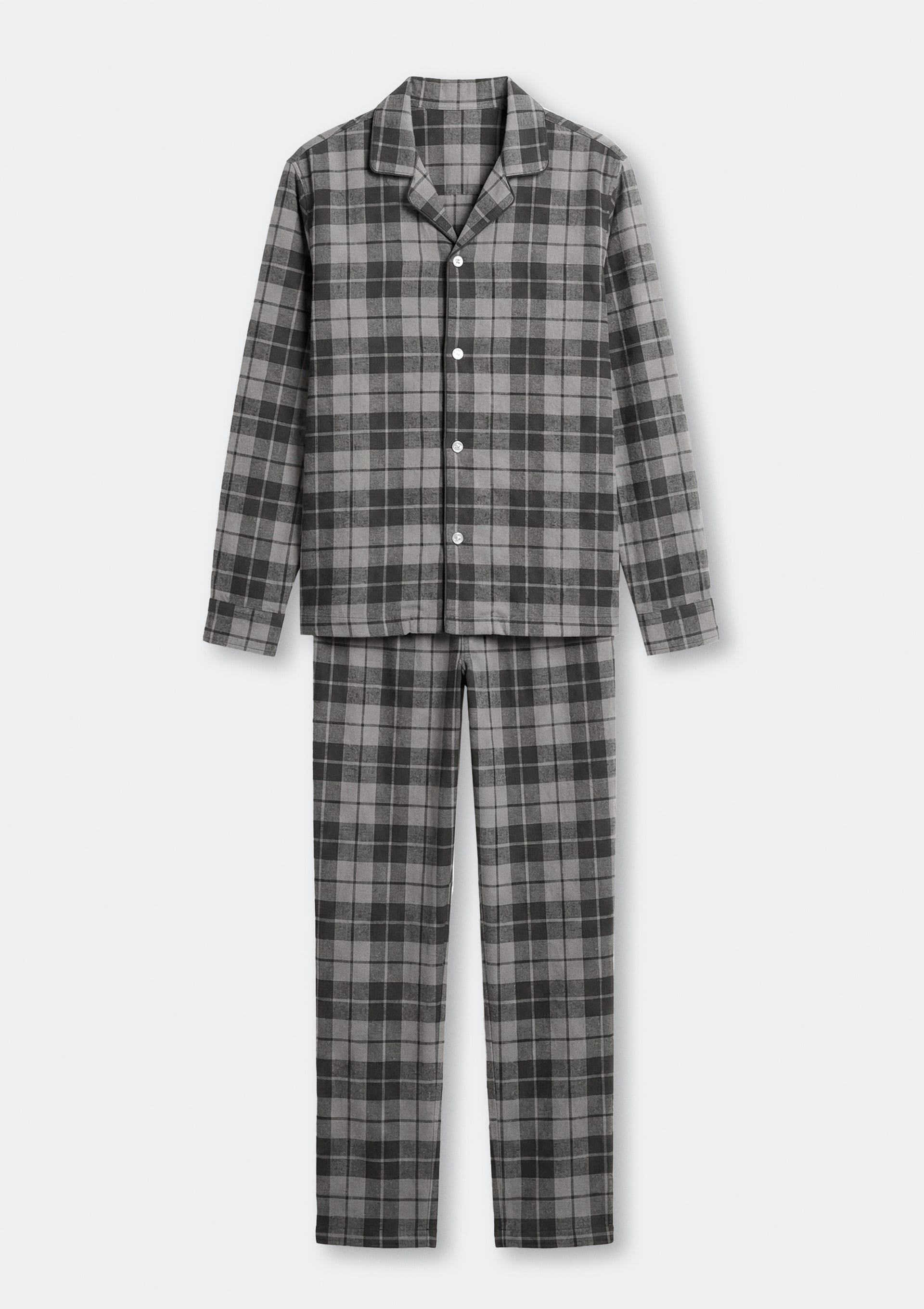 Pijama Longo Masculino Em Flanela Xadrez - Cinza