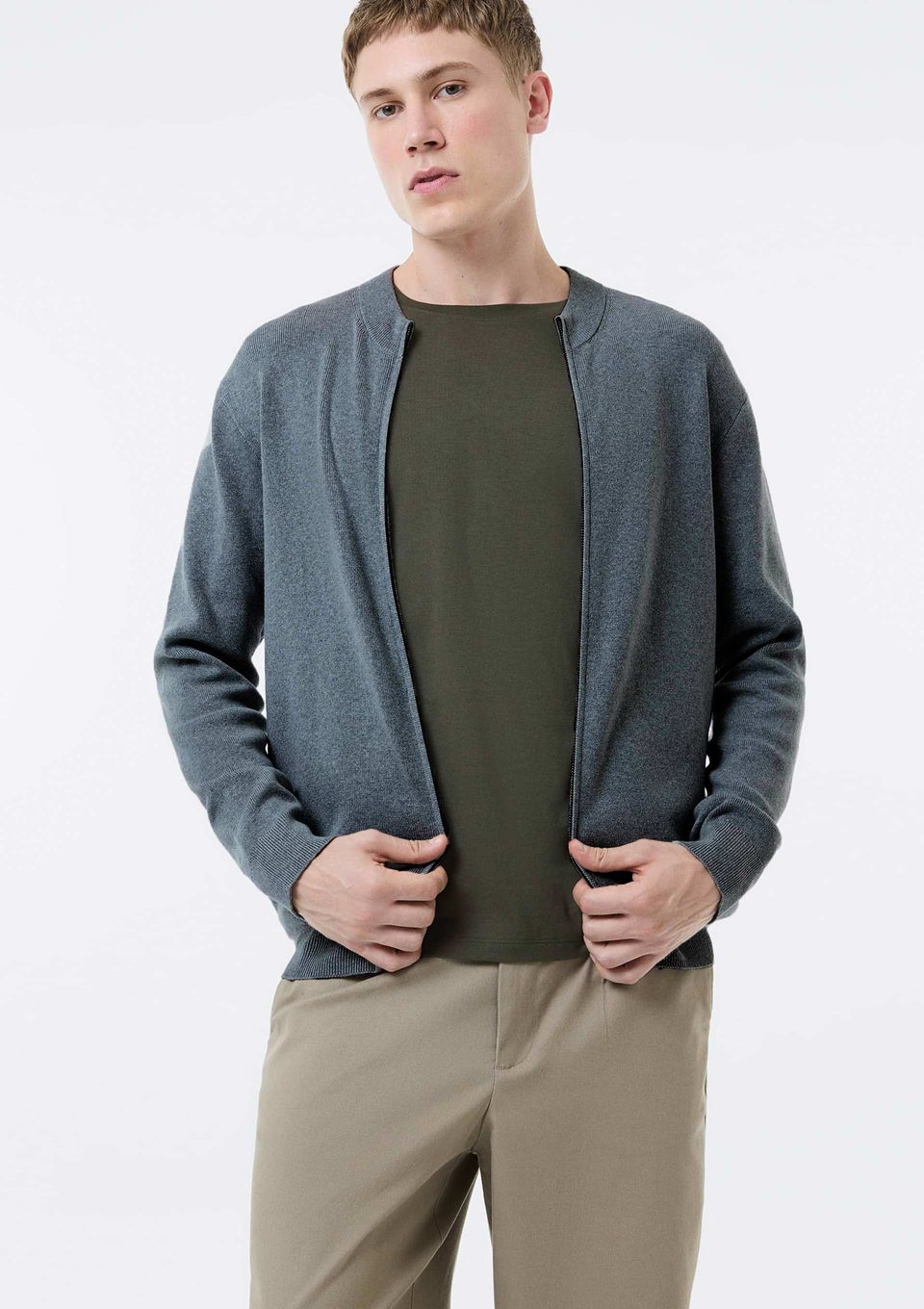 Jaqueta Masculina Tricô Full Needle - Cinza
