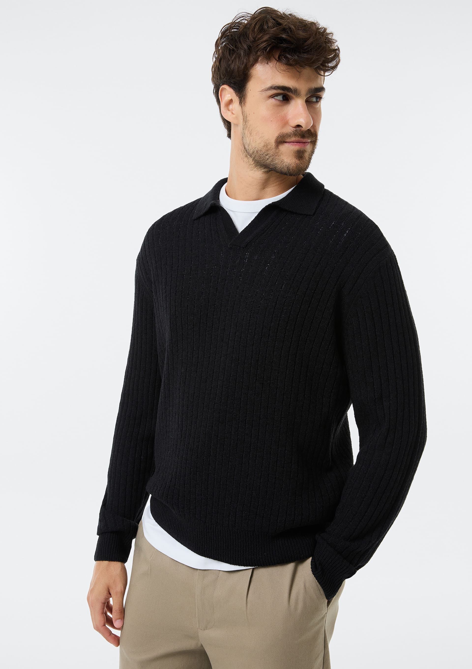Blusão Masculino em Tricô Canelado - Preto — Hering