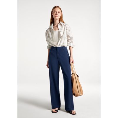 Calça Feminina Reta Em Alfaiataria Peach Touch - Azul
