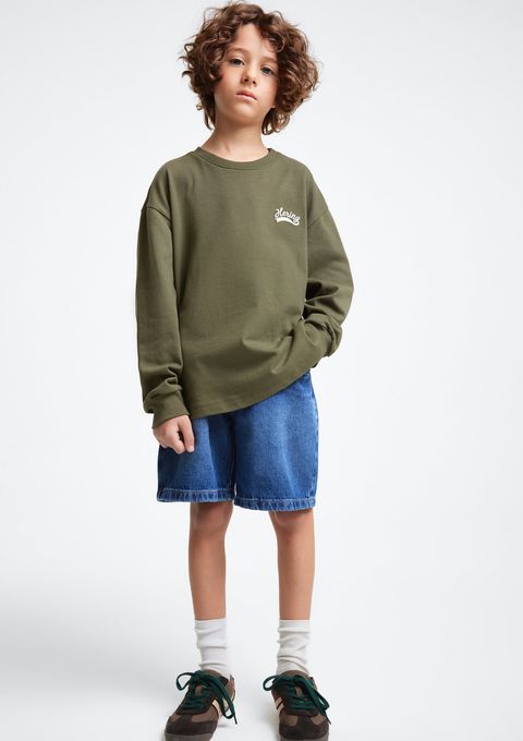 Camiseta Infantil Menino Manga Longa com Bordado - Verde — Hering