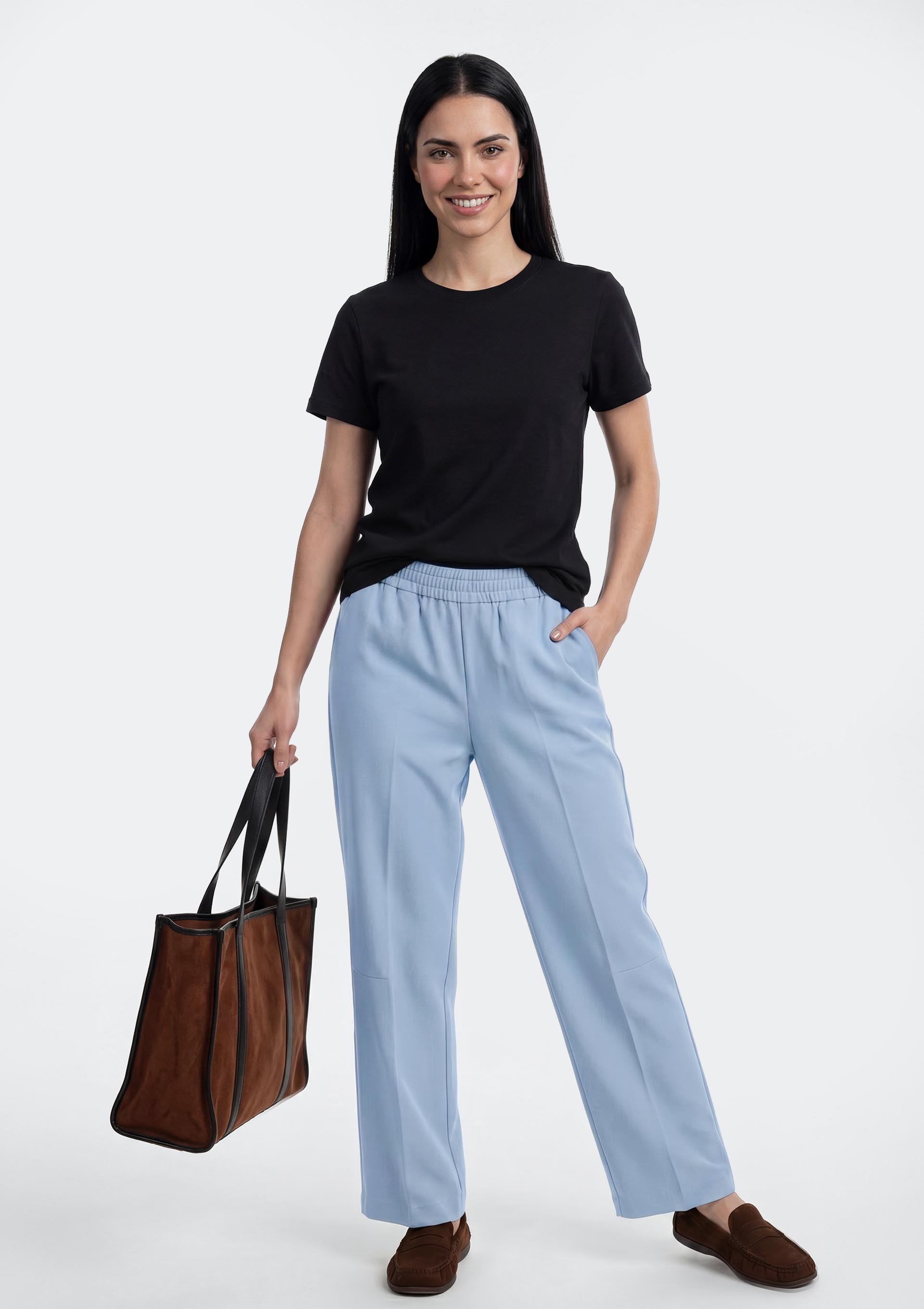 Calça Feminina Reta em Viscose Creponada - Azul — Hering