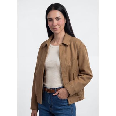 Jaqueta Feminina Bomber Em Suede - Bege