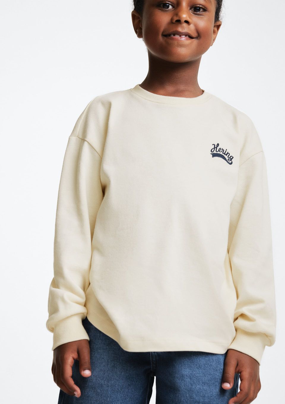 Camiseta Infantil Menino Manga Longa com Bordado - Creme