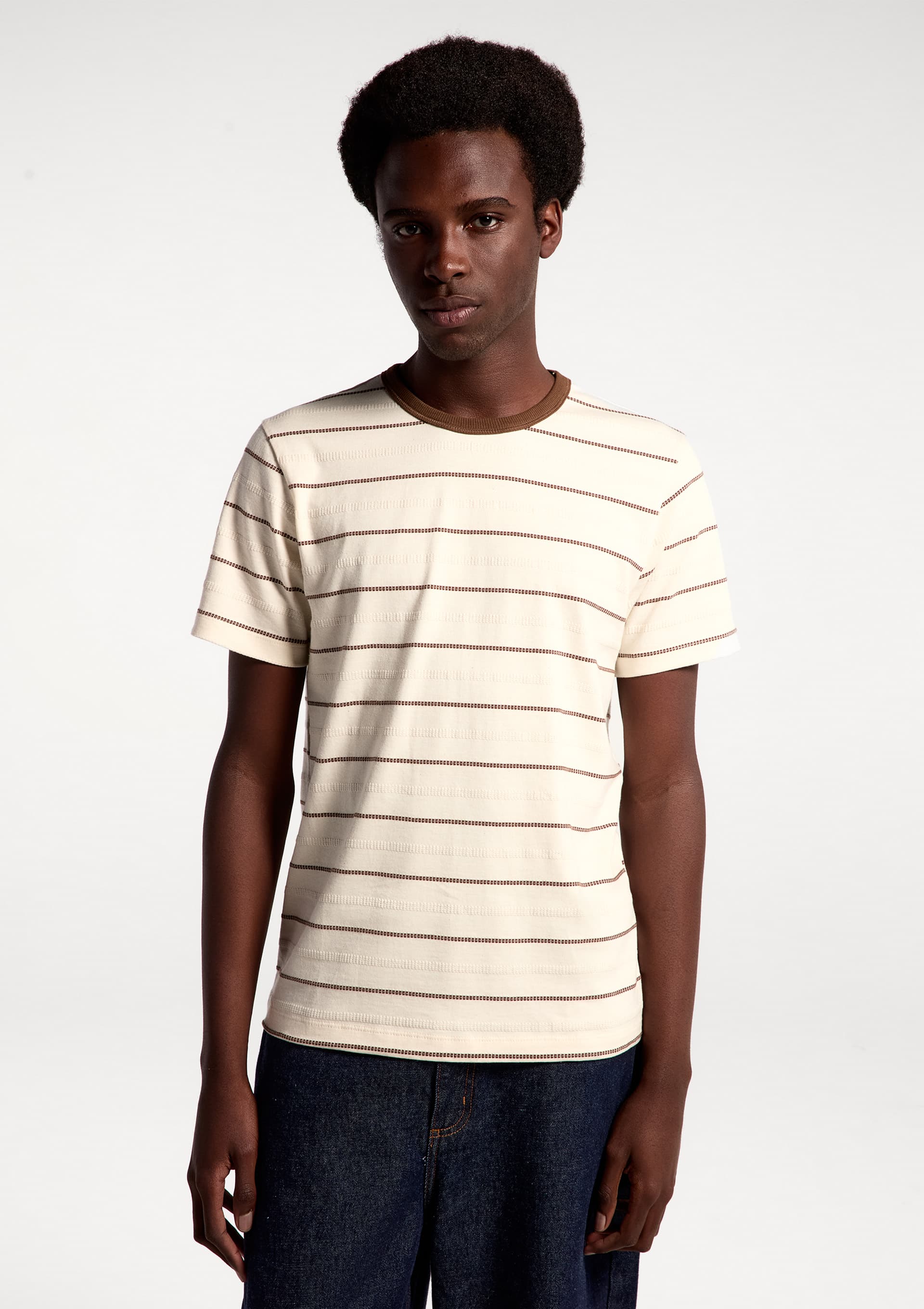 Camiseta Masculina Manga Curta Fio Tinto Listrada - Creme
