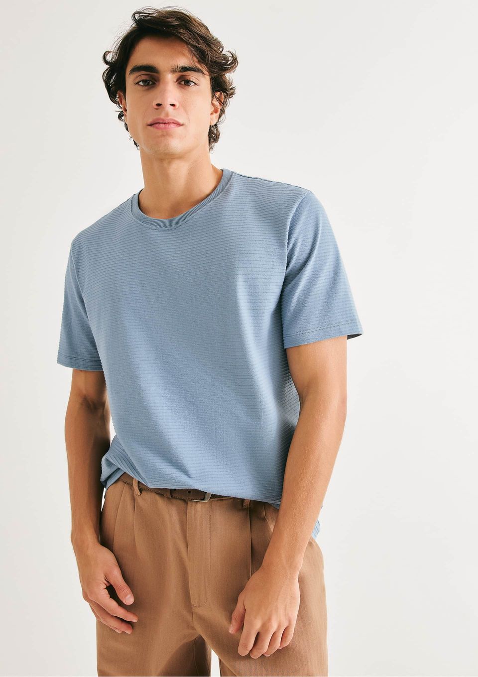 Camiseta Masculina Regular Texturizada - Azul