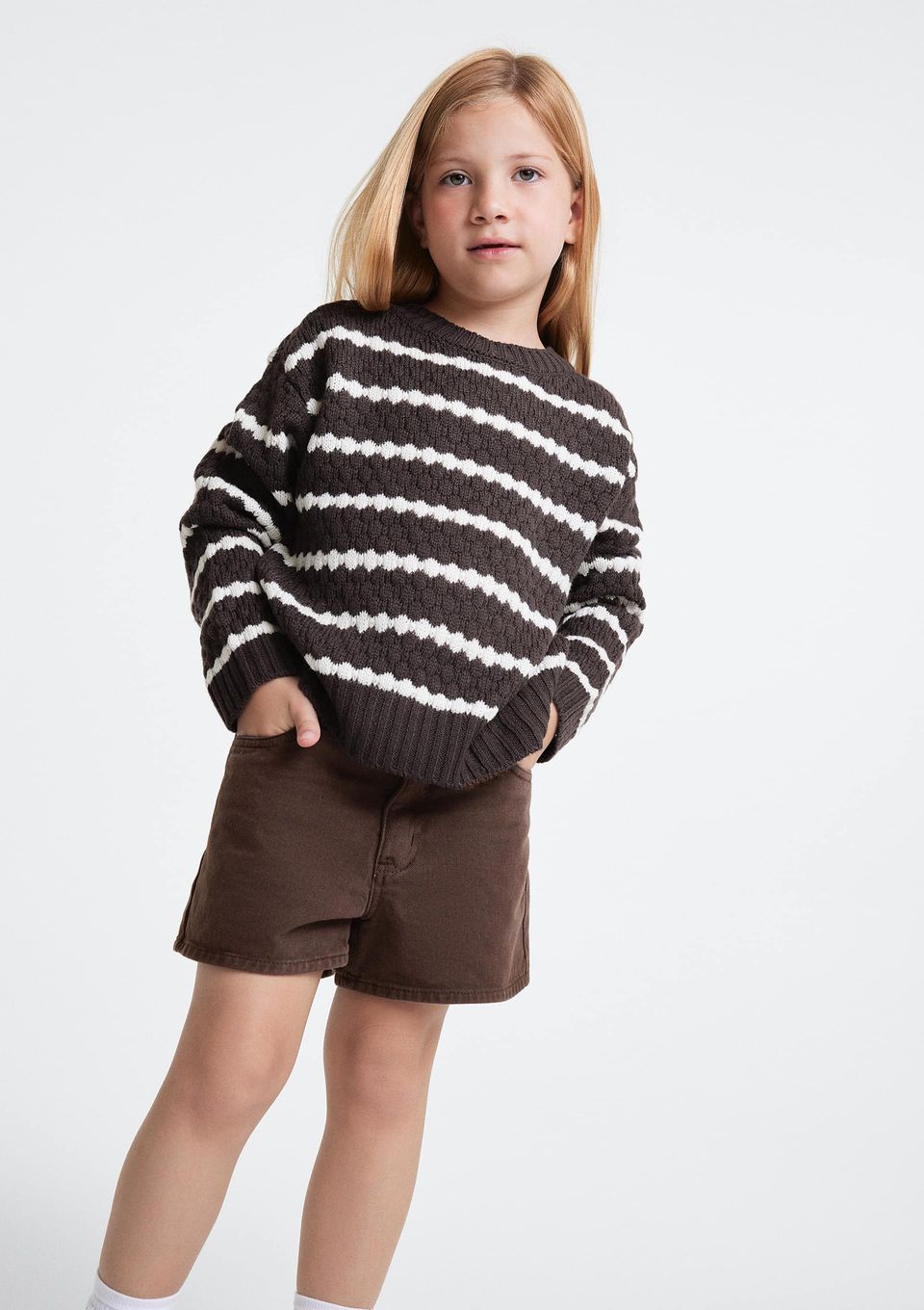 Blusão Infantil Menina Tricô Texturizado - Marrom