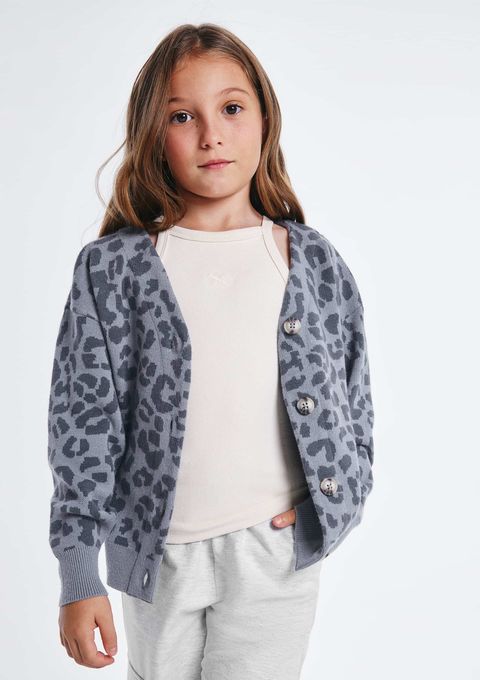 Cardigan Infantil Menina em Tricô Animal Print - Cinza — Hering
