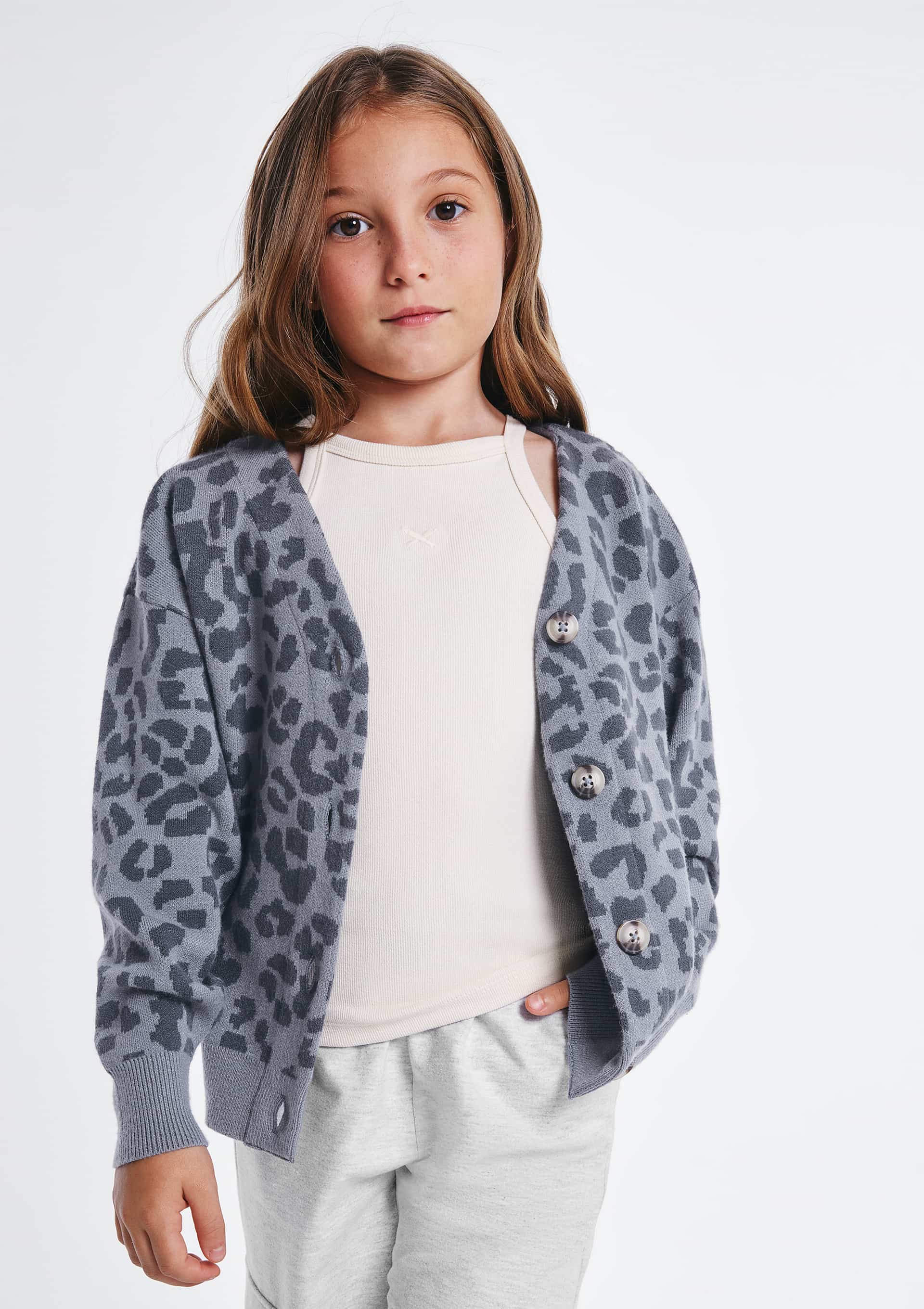Cardigan Infantil Menina em Tricô Animal Print - Cinza — Hering